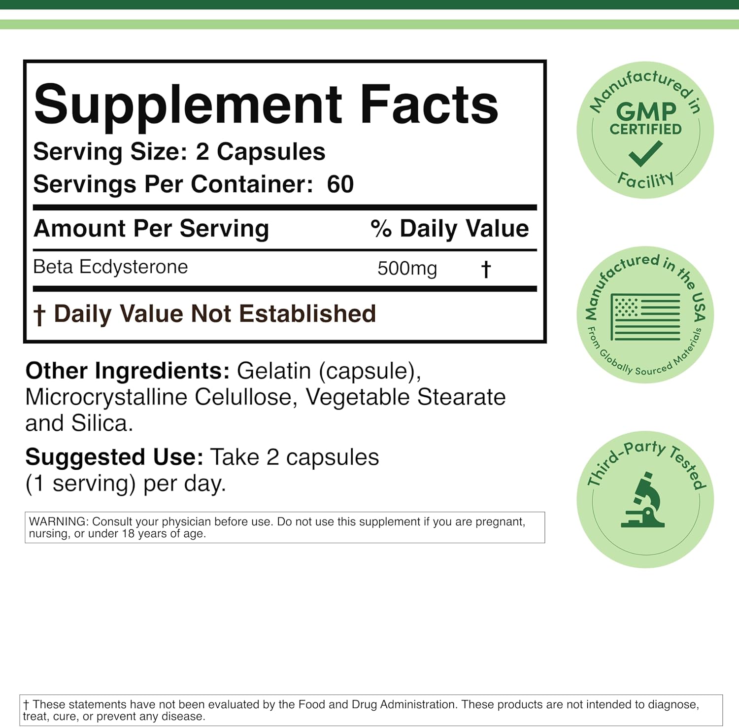 더블우드 베타 엑디스테론 500mg, 120캡슐 – 남성 활력·근력·에너지 지원