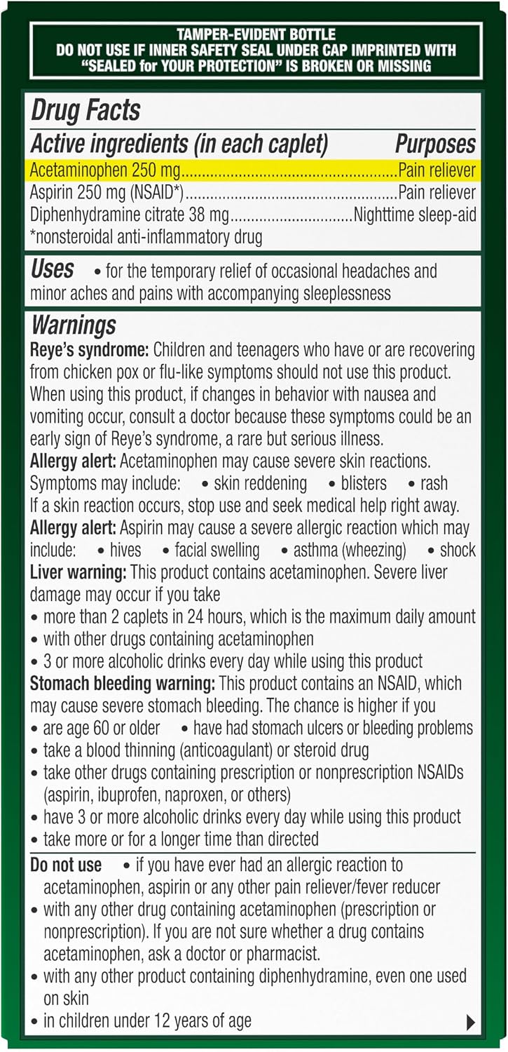 엑세드린 PM 헤드에이크 야간 두통 진통제 + 수면 보조 100정 | Excedrin PM Headache Relief