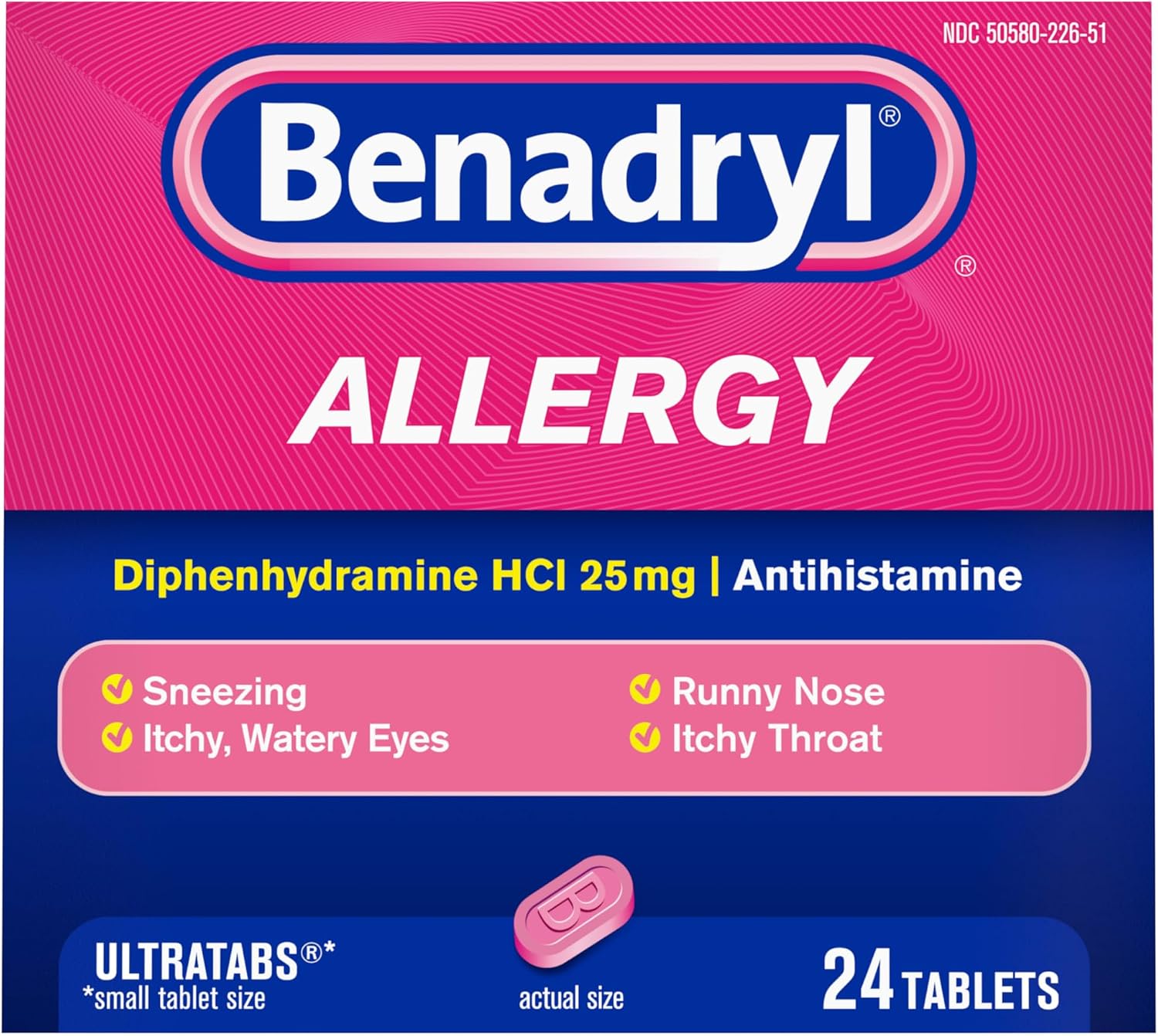 베나드릴 알레르기 릴리프 울트라탭 25mg 디펜히드라민 24정 | Benadryl Allergy Relief Ultratabs