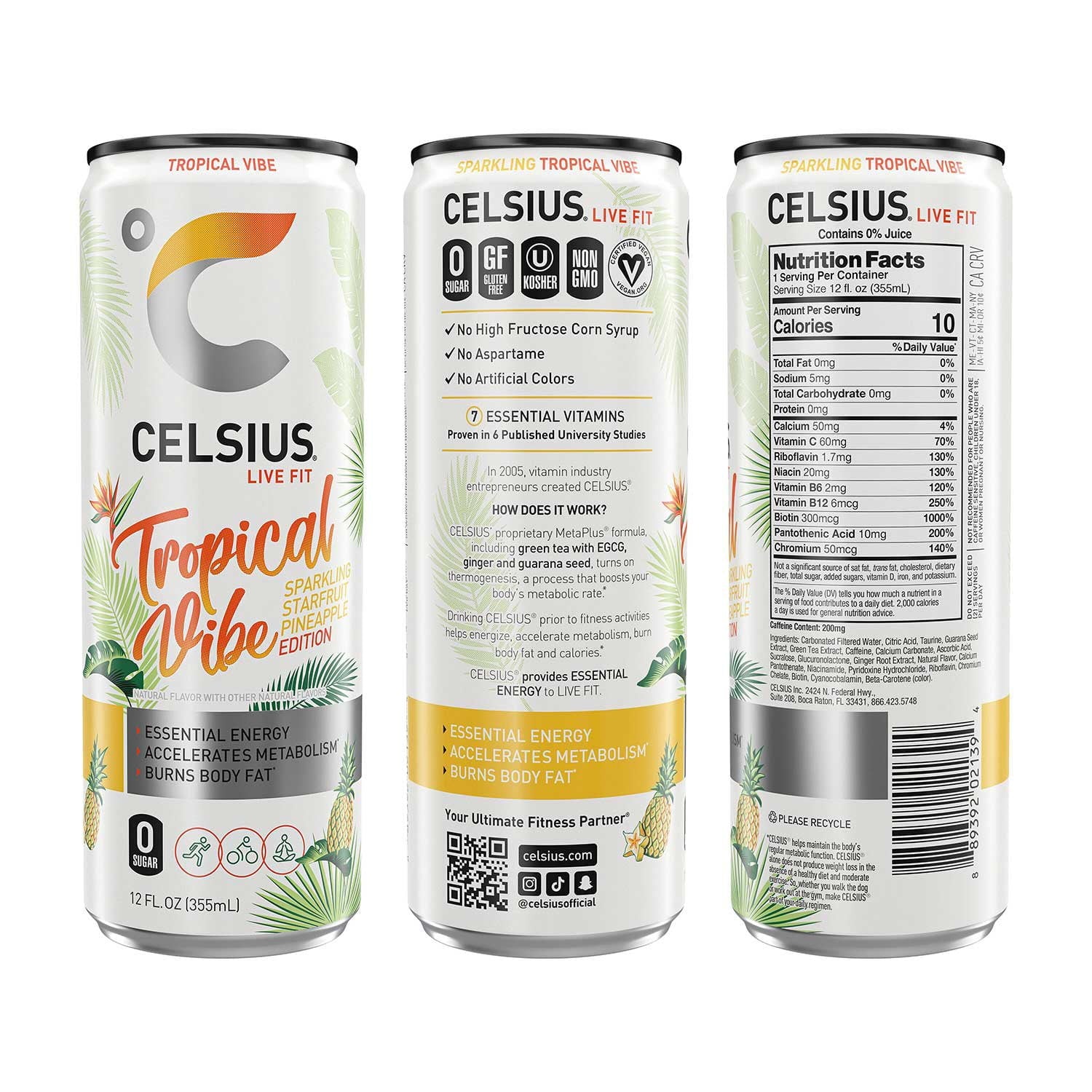 셀시우스 라이브 핏 스파클링 바이브 버라이어티 12 fl. oz × 18 – 운동용 스파클링 에너지