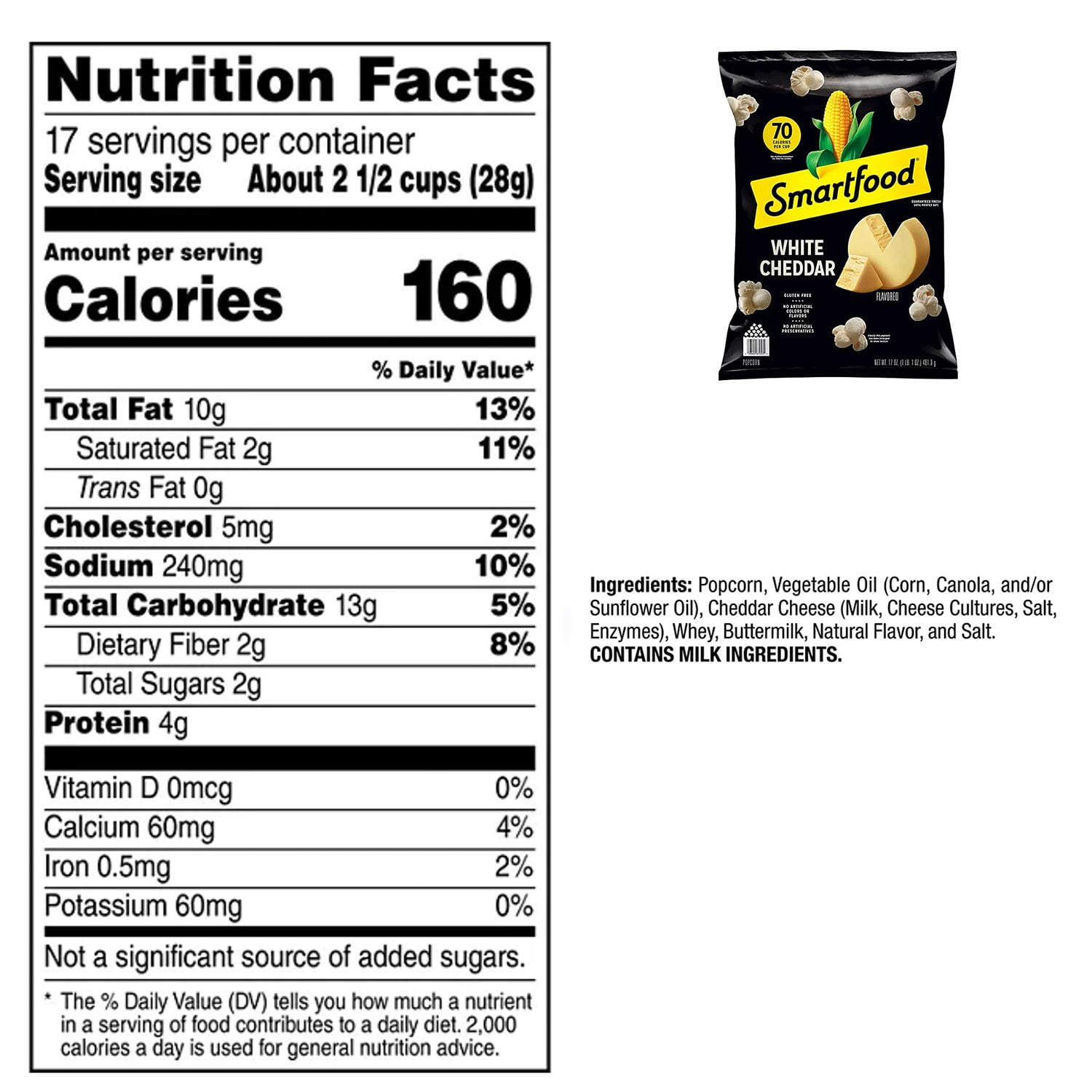 스마트푸드 화이트 체다 팝콘 – 17oz
