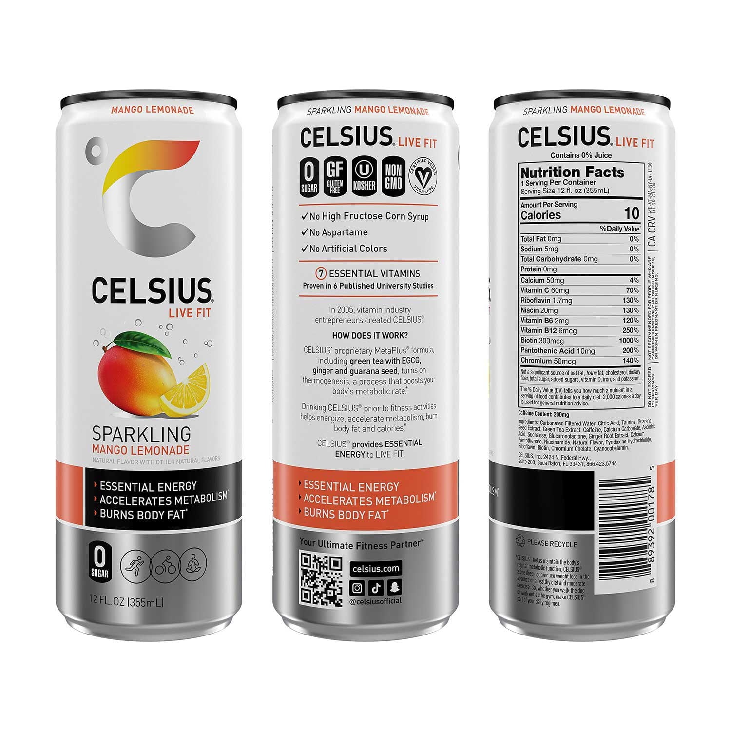 셀시우스 스파클링 코어 버라이어티 12 fl. oz × 18 – 지방 연소 서포트