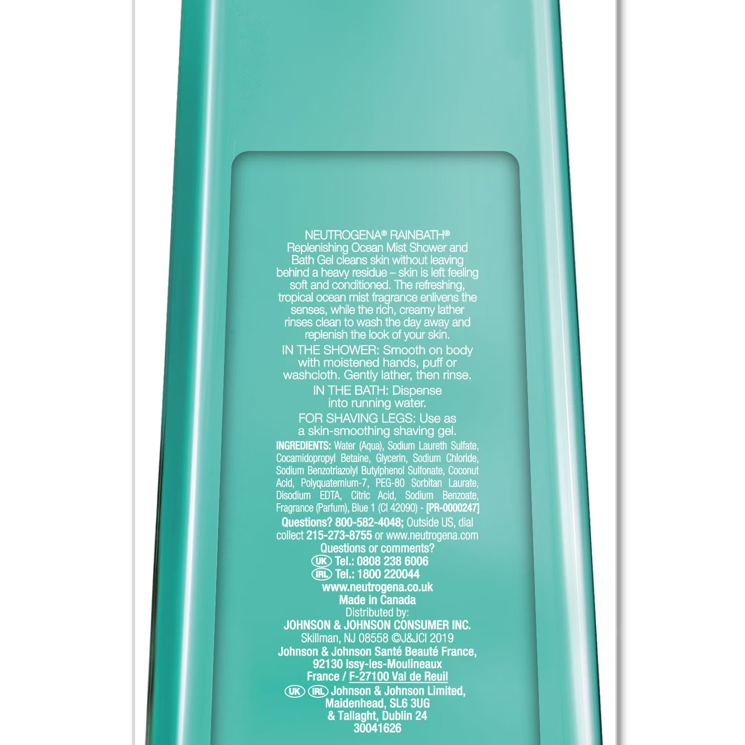 뉴트로지나 레인배스 리플레니싱 샤워 젤 오션 미스트 40 fl. oz. – 바다 향 계열의 산뜻한 향과 깔끔한 세정감이 특징인 샤워용 바디 클렌저