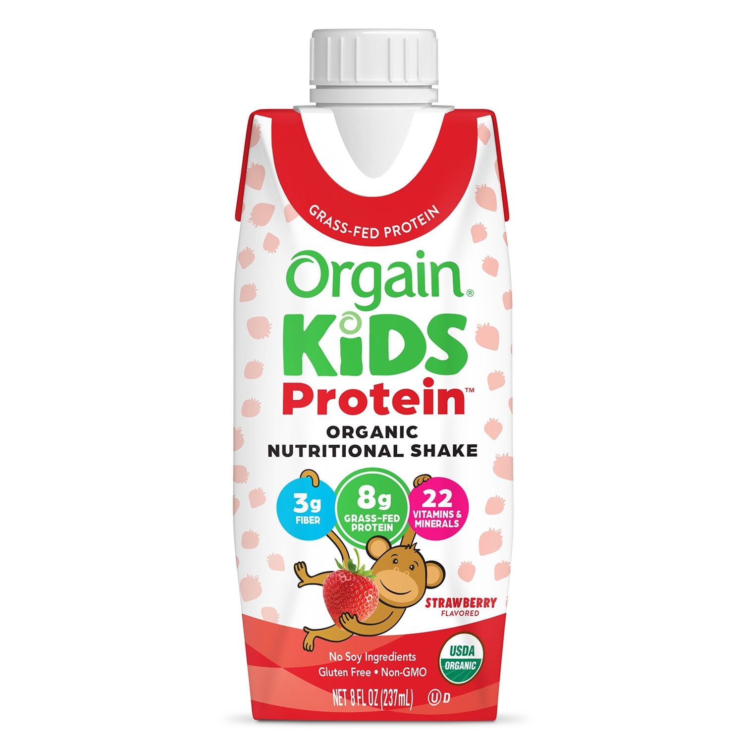 오게인 키즈 유기농 단백질 셰이크 딸기 8 fl oz × 18팩 — 유기농 어린이 영양 균형