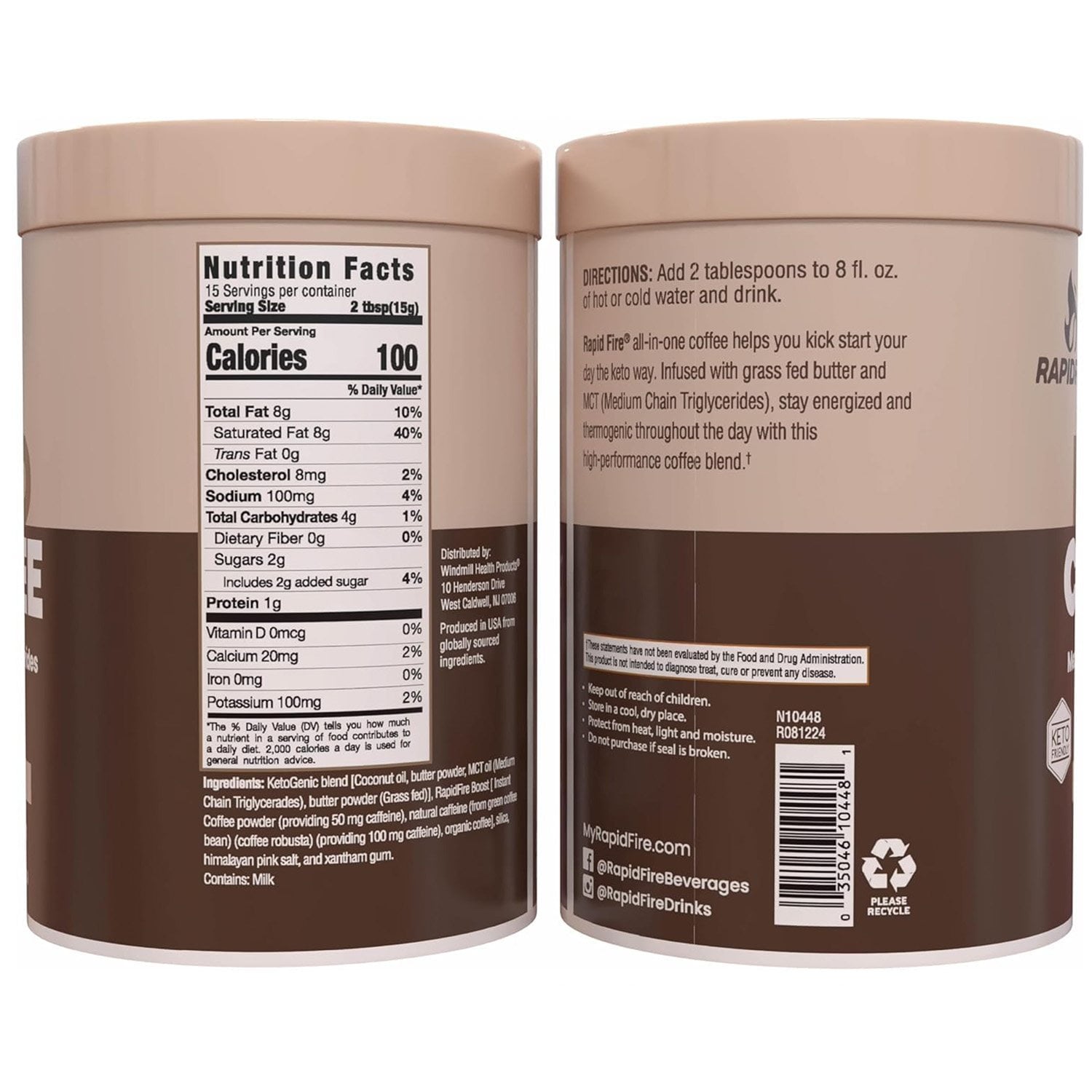 래피드 파이어 케토 인스턴트 미디엄 로스트 커피 7.93 oz × 2 – 저탄수 케토 커피