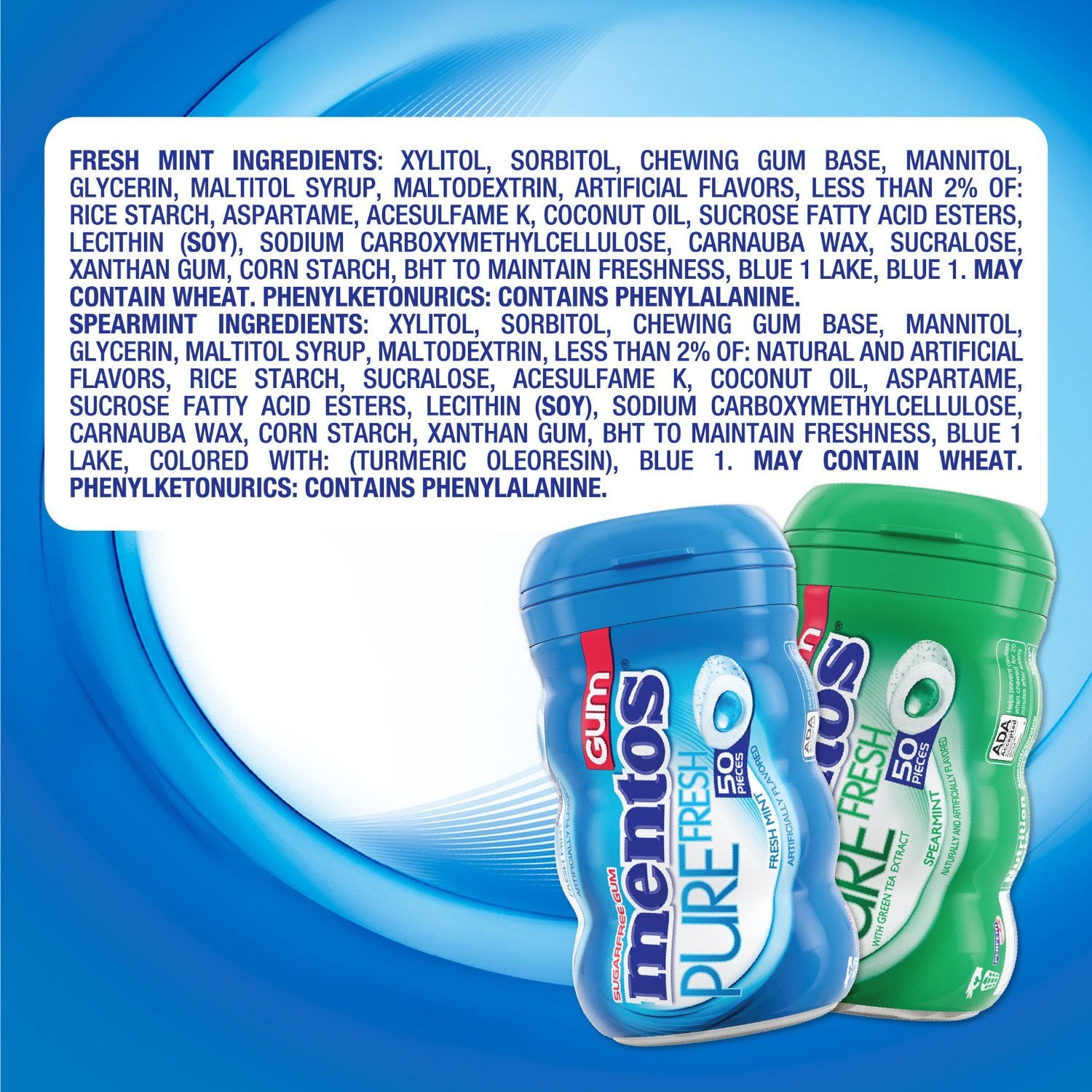 멘토스 퓨어 프레시 껌 50 pcs × 6 pk – 청량감 강한 무설탕 껌