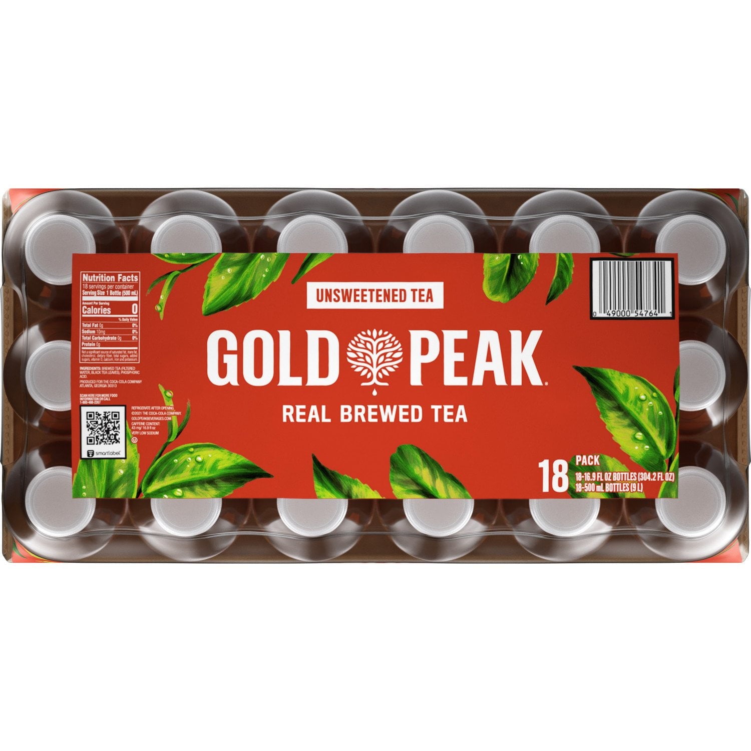 골드피크 언스위트 티 16.9 fl oz × 18 pk – 무가당 깔끔한 홍차 음료