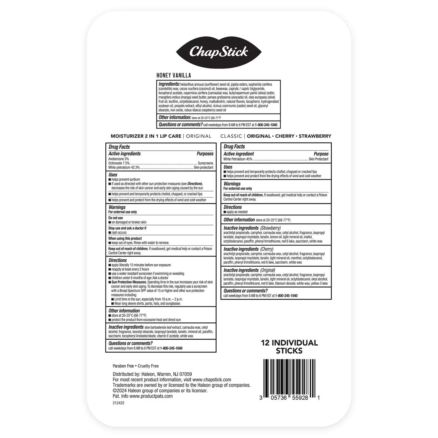 챕스틱 허니 버라이어티 립밤 12 ct. – 다양한 꿀 계열 향으로 입술을 촉촉하게 유지