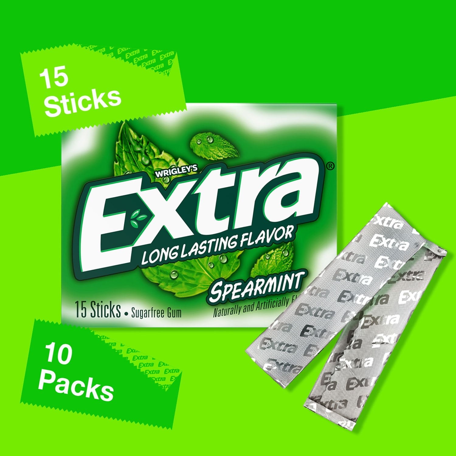 엑스트라 스피어민트 벌크팩 15 pcs × 10 pk – 대용량 스피어민트 껌