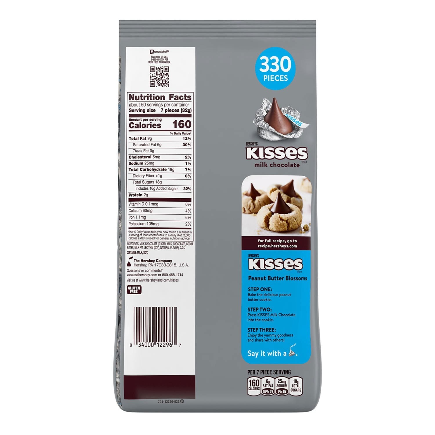 허쉬(HERSHEY'S) 키세스 밀크 초콜릿 캔디 330개 — 대용량 키세스 파우치