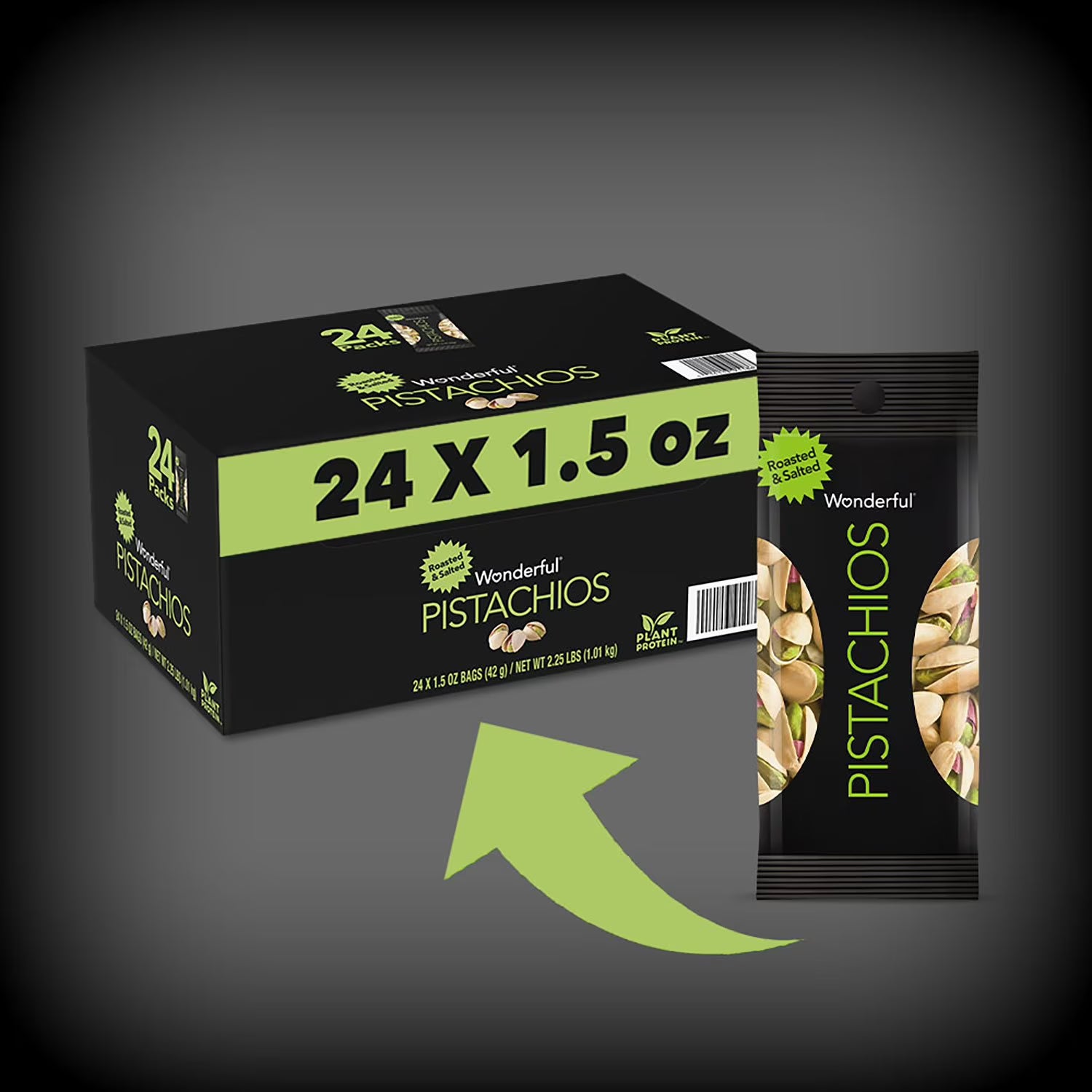원더풀 로스티드 솔티드 피스타치오 1.5oz × 24팩 – 고소하게 구워 소금 간을 더한 피스타치오를 개별 포장으로 간편하게 즐기는 스낵