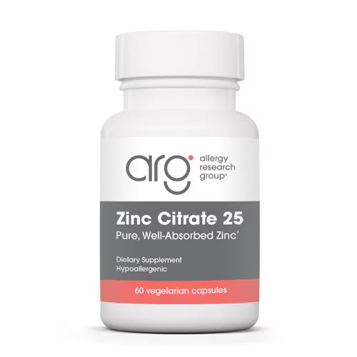 알러지 리서치 그룹 아연 시트레이트 25mg – 60캡슐 – 면역 기능과 상처 회복에 관여하는 흡수율 높은 아연 보충제