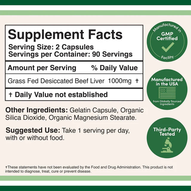 더블우드 그래스페드 비프 간(리버) 180캡슐 – 천연 철분·비타민 A·B군으로 에너지·혈액·면역 건강 지원