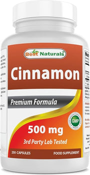 베스트 내추럴스 시나몬 바크 500mg – 250캡슐 – 인슐린 반응과 혈당 안정화에 관여하는 계피 추출물