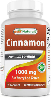 베스트 내추럴스 시나몬 with 크로뮴 – 1000mg – 180캡슐 – 계피 추출물과 크로뮴을 배합해 혈당 조절과 인슐린 반응 보조