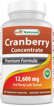 베스트 내추럴스 크랜베리 콘센트레이트 12,600mg – 180 베지 캡슐 – 요로 건강 집중 관리용 고농축 크랜베리