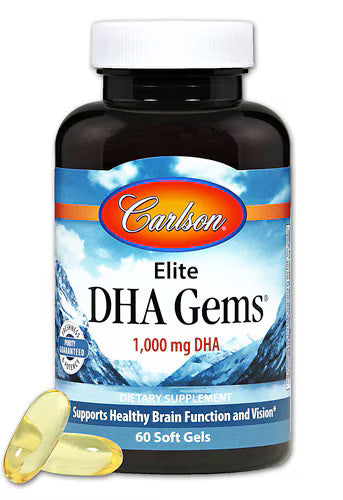칼슨 엘리트 DHA 젬스® – 1000mg – 60 소프트젤 – 고함량 DHA 중심 포뮬러로 두뇌 기능과 시각·인지 건강 보조