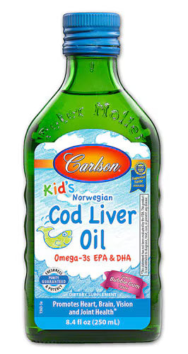 칼슨 키즈 노르웨이안 코드 리버 오일 오메가-3 EPA & DHA 버블검 – 8.4 fl oz – 어린이가 섭취하기 쉬운 맛으로 EPA·DHA를 공급해 두뇌 발달과 집중력 유지 보조