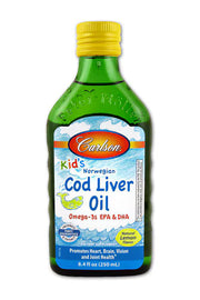 칼슨 키즈 노르웨이안 코드 리버 오일 오메가-3 EPA & DHA 내추럴 레몬 – 8.4 fl oz – 상큼한 레몬 맛의 대구 간유로 어린이의 두뇌·면역·시각 건강 지원
