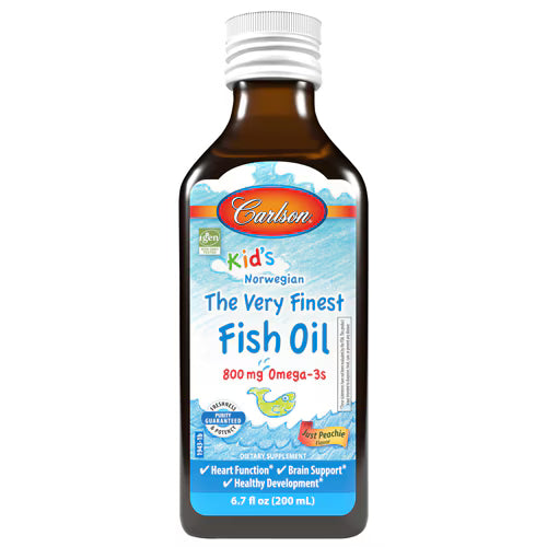 칼슨 키즈 노르웨이안 피쉬 오일 오메가-3 저스트 피치 – 800mg – 6.7 fl oz – 복숭아 맛의 어린이용 오메가-3로 섭취 편의성과 지속 섭취에 적합