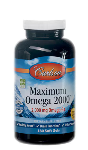 칼슨 맥시멈 오메가 2000™ 내추럴 레몬 – 180 소프트젤 – 초고함량 EPA·DHA로 심혈관 건강과 염증 반응 관리에 초점을 둔 대용량 포뮬러