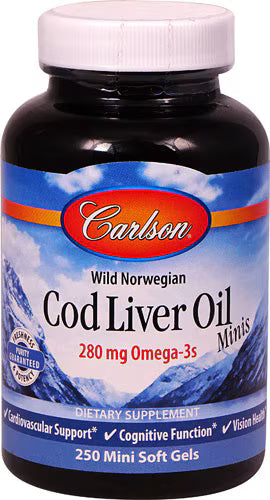 칼슨 노르웨이안 코드 리버 오일 – 280mg – 250 미니 소프트젤 – 소형 캡슐 형태로 오메가-3와 비타민 A·D를 간편하게 보충할 수 있는 대구 간유 제품