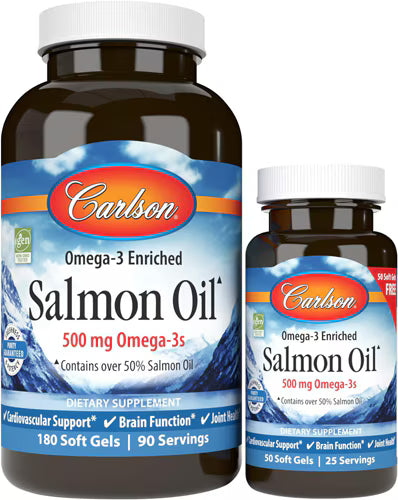 칼슨 노르웨이안 살몬 오일 BOGO – 500mg – 180 소프트젤 × 2팩 – 연어유 유래 오메가-3로 심혈관·염증 관리에 적합한 대용량 구성