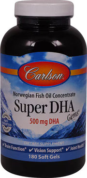 칼슨 슈퍼 DHA 젬스® – 500mg – 180 소프트젤 – DHA 중심 구성으로 두뇌·시각·인지 기능 유지에 초점을 둔 대용량 제품