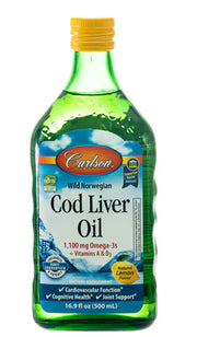 칼슨 와일드 노르웨이안 코드 리버 오일 내추럴 레몬 – 1100mg – 16.9 fl oz – 야생 대구 간유 유래 고함량 오메가-3로 면역·뼈·시각 건강을 종합적으로 보조