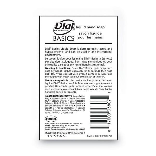 Dial Professional Basics MP Free Liquid Hand Soap, Honeysuckle, 3.78 L Refill Bottle - Pack of 4