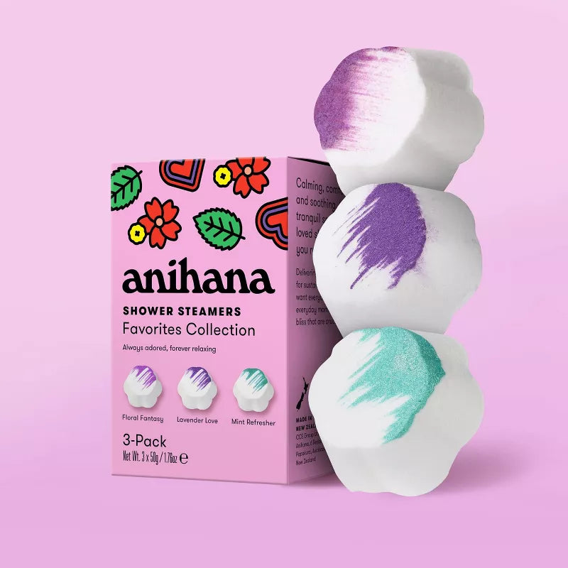 anihana Favorites Collection Shower Steamer Gift Set - Floral Fantasy, Lavender Love, Mint Refresher - 5.29oz/3pk