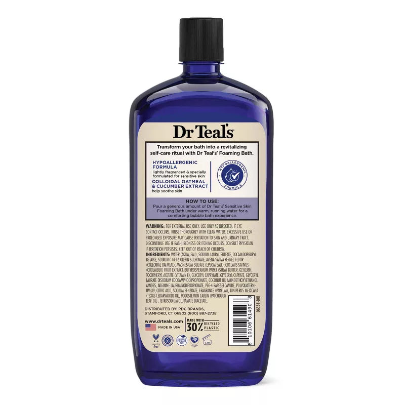 닥터틸 퓨어 엡솜 솔트 포밍 배스 센서티브 스킨 34 fl. oz. – 오트밀·오이 추출물 함유 거품 입욕제