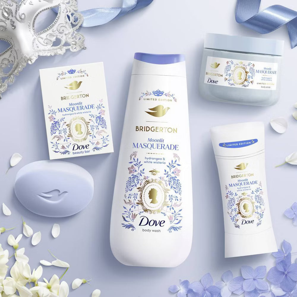Dove Beauty Limited Edition Bridgerton Moonlit Masquerade 20oz Body Wash + 15oz Body Scrub + 2.6oz Antiperspirant & Deodorant Stick