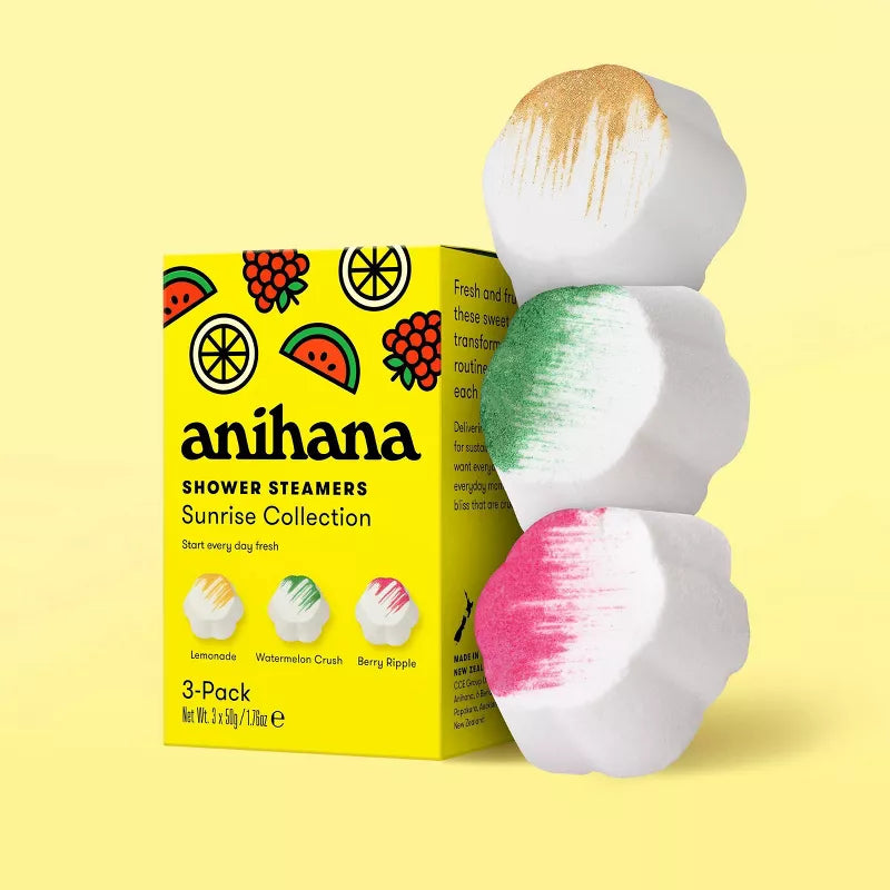 anihana Sunrise Collection Shower Steamer Gift Set - Lemonade, Watermelon Crush, Berry Ripple - 5.29oz/3pk