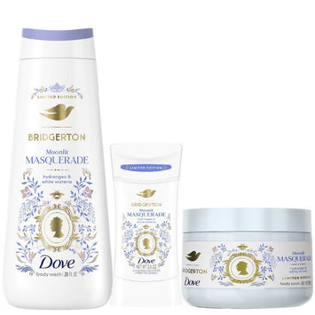 Dove Beauty Limited Edition Bridgerton Moonlit Masquerade 20oz Body Wash + 15oz Body Scrub + 2.6oz Antiperspirant & Deodorant Stick