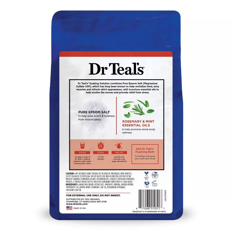 닥터틸 엡솜 솔트 마그네슘 소크 웰니스 테라피 3 lb – 로즈마리·민트 오일 함유 입욕 소금