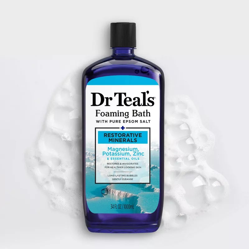 Dr Teal's Foaming Bath with Pure Epsom Salt, Restorative Minerals with Magnesium, Potassium & Zinc - 34 fl oz