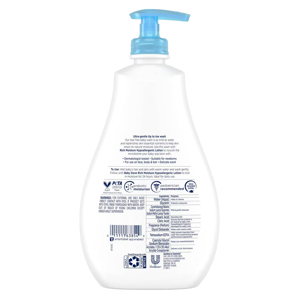 베이비 도브 리치 모이스처 센서티브 스킨 로션 20fl oz + 베이비 워시 & 샴푸 20fl oz 세트