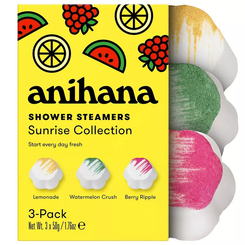 anihana Sunrise Collection Shower Steamer Gift Set - Lemonade, Watermelon Crush, Berry Ripple - 5.29oz/3pk