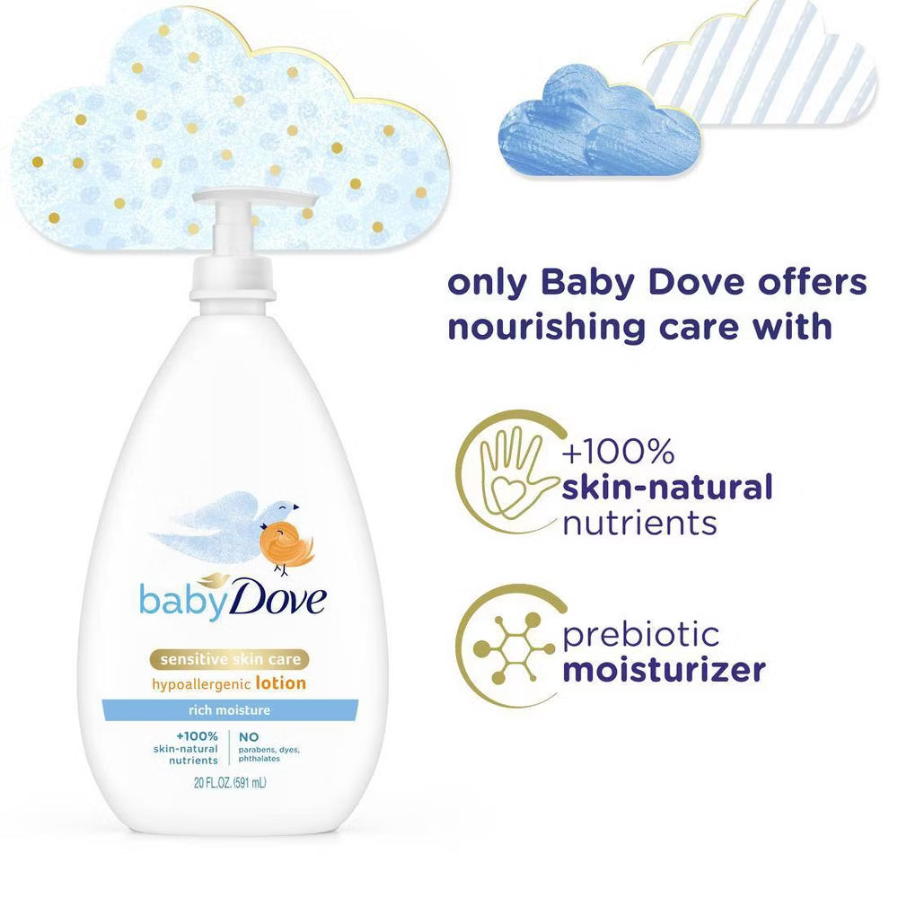 베이비 도브 리치 모이스처 센서티브 스킨 로션 20fl oz + 베이비 워시 & 샴푸 20fl oz 세트