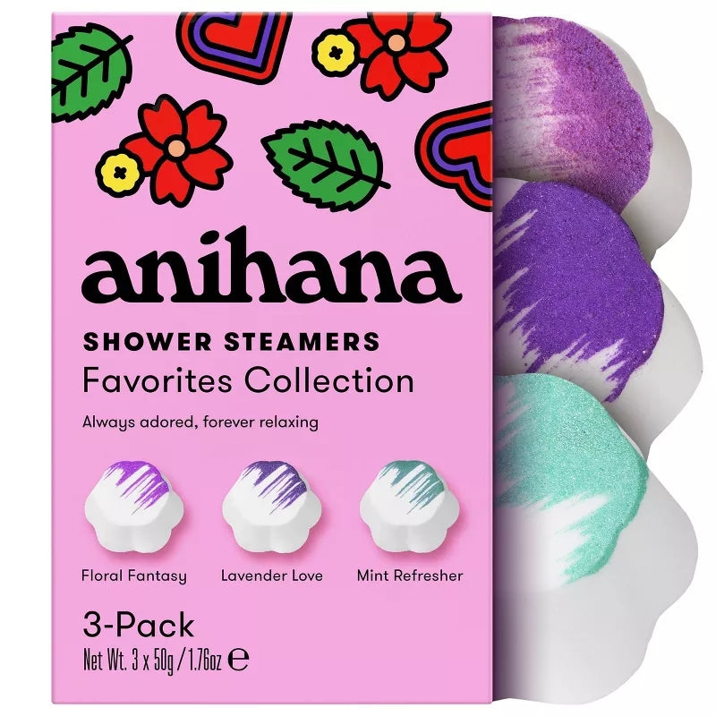 anihana Favorites Collection Shower Steamer Gift Set - Floral Fantasy, Lavender Love, Mint Refresher - 5.29oz/3pk