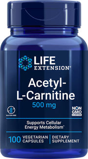 라이프 익스텐션 아세틸-L-카르니틴 500mg – 100 베지 캡슐 – 신경 에너지 생성과 지방산 대사에 관여해 집중력·기억력·신경 건강에 초점