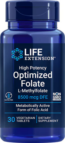 라이프 익스텐션 고함량 옵티마이즈드 폴레이트 8,500mcg DFE – 30 베지 정 – 활성형 엽산으로 메틸화 과정, 혈액 생성, 신경 발달 보조