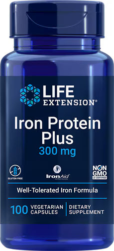 라이프 익스텐션 아이언 프로틴 플러스 300mg – 100 베지 캡슐 – 단백 결합 철 형태로 위장 부담을 줄인 철분 보충제