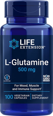 라이프 익스텐션 L-글루타민 500mg – 100 베지 캡슐 – 장 점막 세포와 면역 세포의 에너지원으로 사용되어 장 건강과 회복 과정 보조