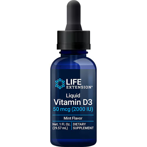라이프 익스텐션 리퀴드 비타민 D3 민트 50mcg(2000 IU) – 1 fl oz – 민트 향을 더한 액상 비타민 D3로 면역·골격 건강 유지