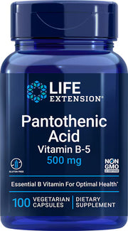 라이프 익스텐션 판토텐산 비타민 B5 500mg – 100 베지 캡슐 – 부신 호르몬 합성과 에너지 대사에 관여해 피로 회복 보조