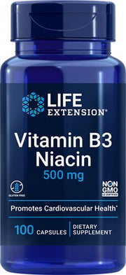 라이프 익스텐션 비타민 B3 나이아신 500mg – 100캡슐 – 지질 대사와 혈관 확장에 관여하는 고함량 나이아신