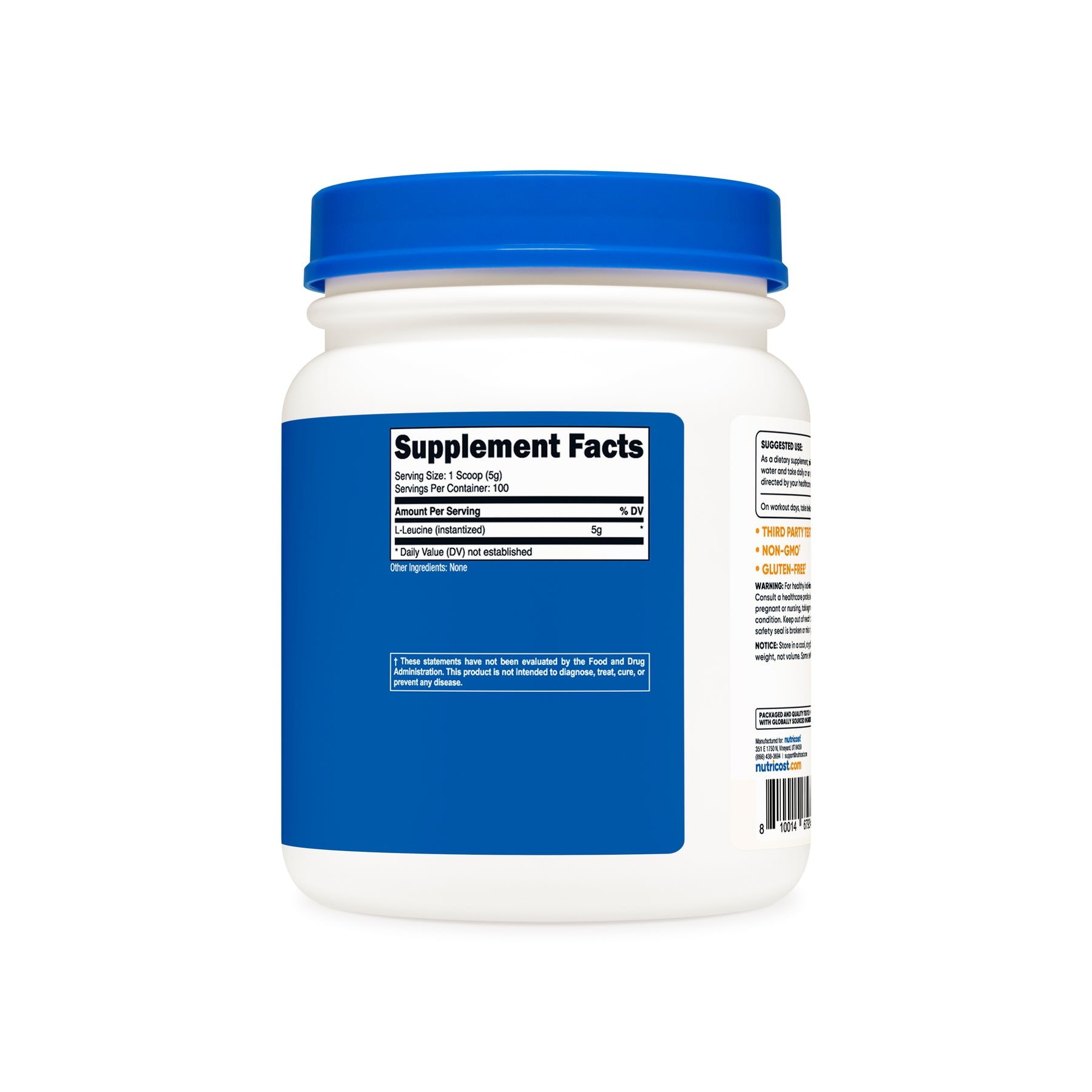 뉴트리코스트 L-류신 500g파우더 (무향) – 근육 합성과 운동 영양을 위한 필수 아미노산