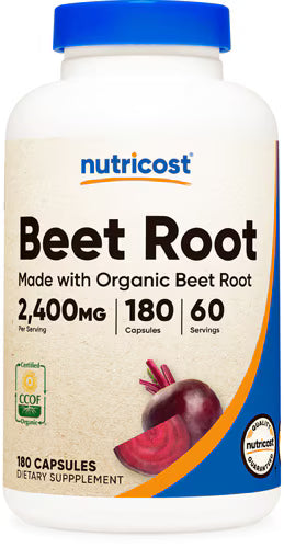 뉴트리코스트 유기농 비트 루트 – 2400mg – 180캡슐 – 고함량 비트 분말로 혈액 순환과 혈관 확장, 체력 유지에 초점을 둔 포뮬러